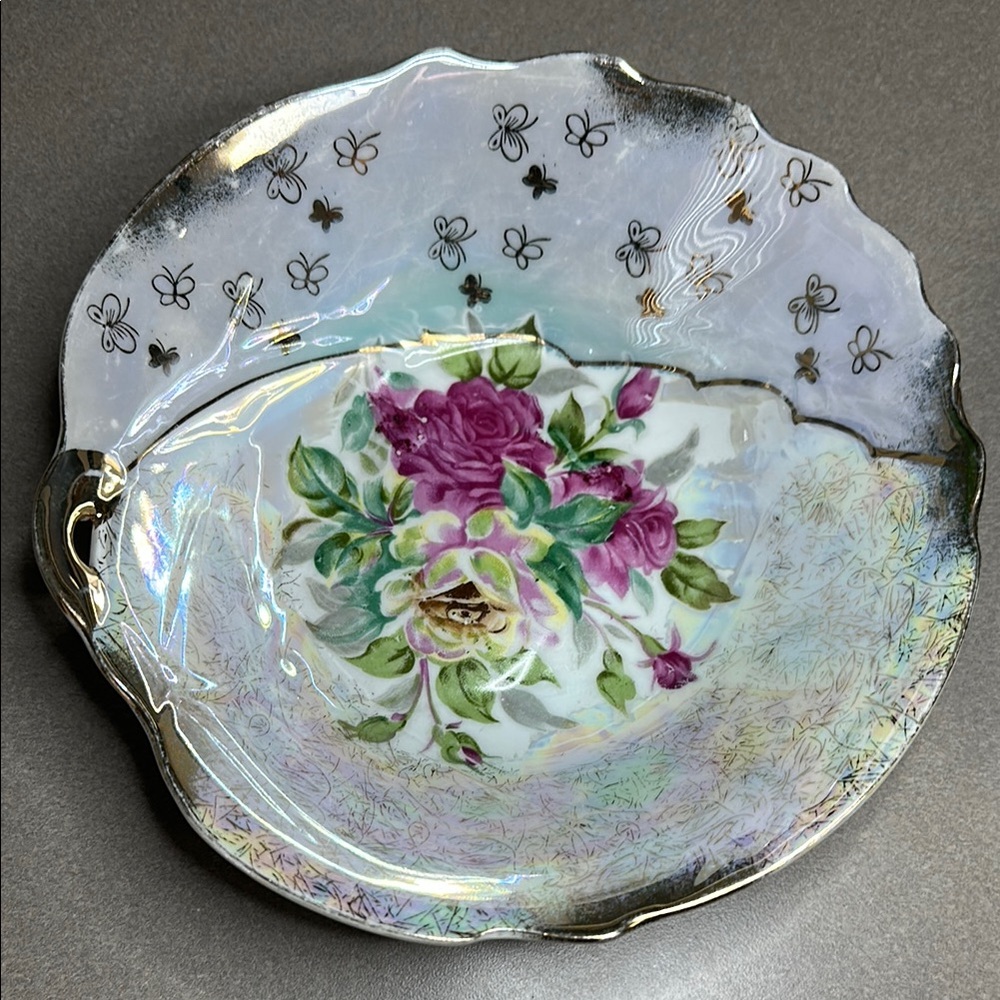 Lusterware Pink and Green Floral Serveware Plate